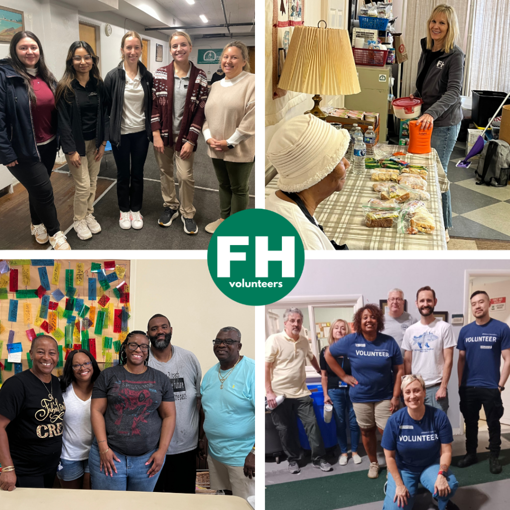quadrant image of four images of different groups of people, the letters "FH" in the middle
